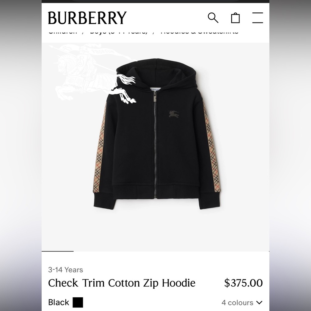 Black Check Trim Cotton Zip Hoodie